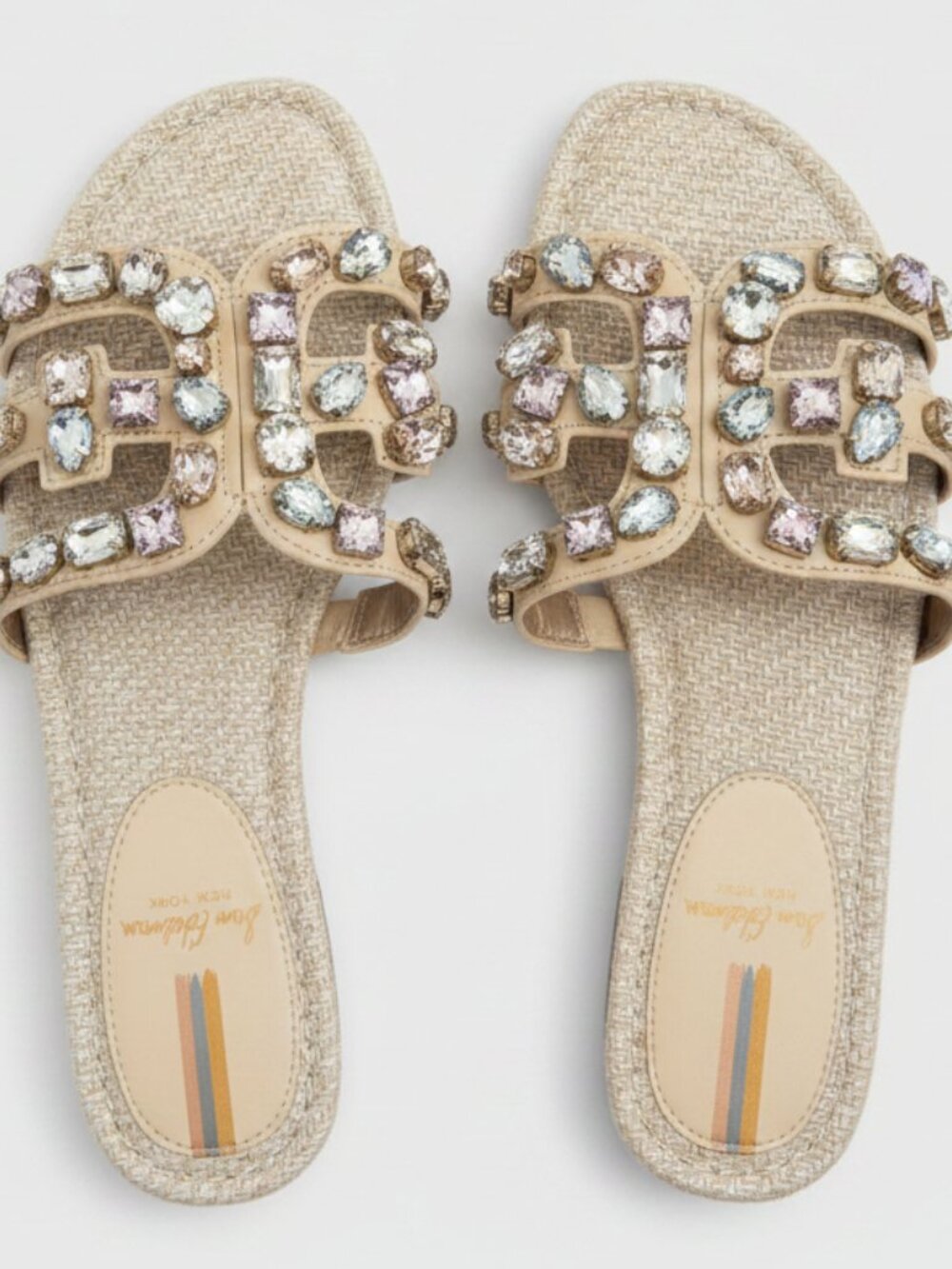 Sam Edelman Embellished Slide Sandals Size 7.5 | Women's Crystal Flat Sandals